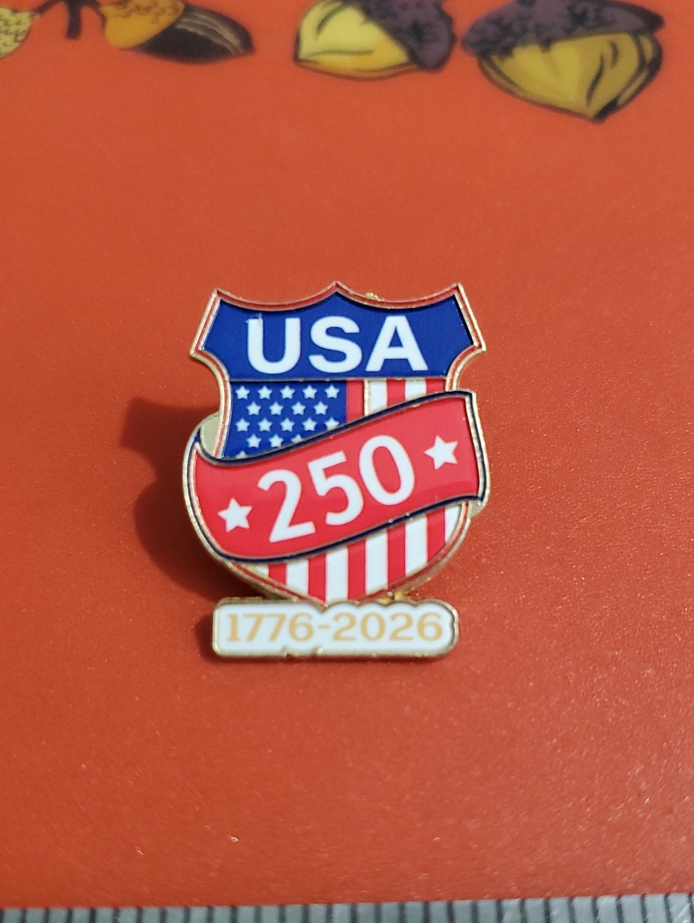 USA 250th Anniversary Enamel Pin - Red White Blue Shield